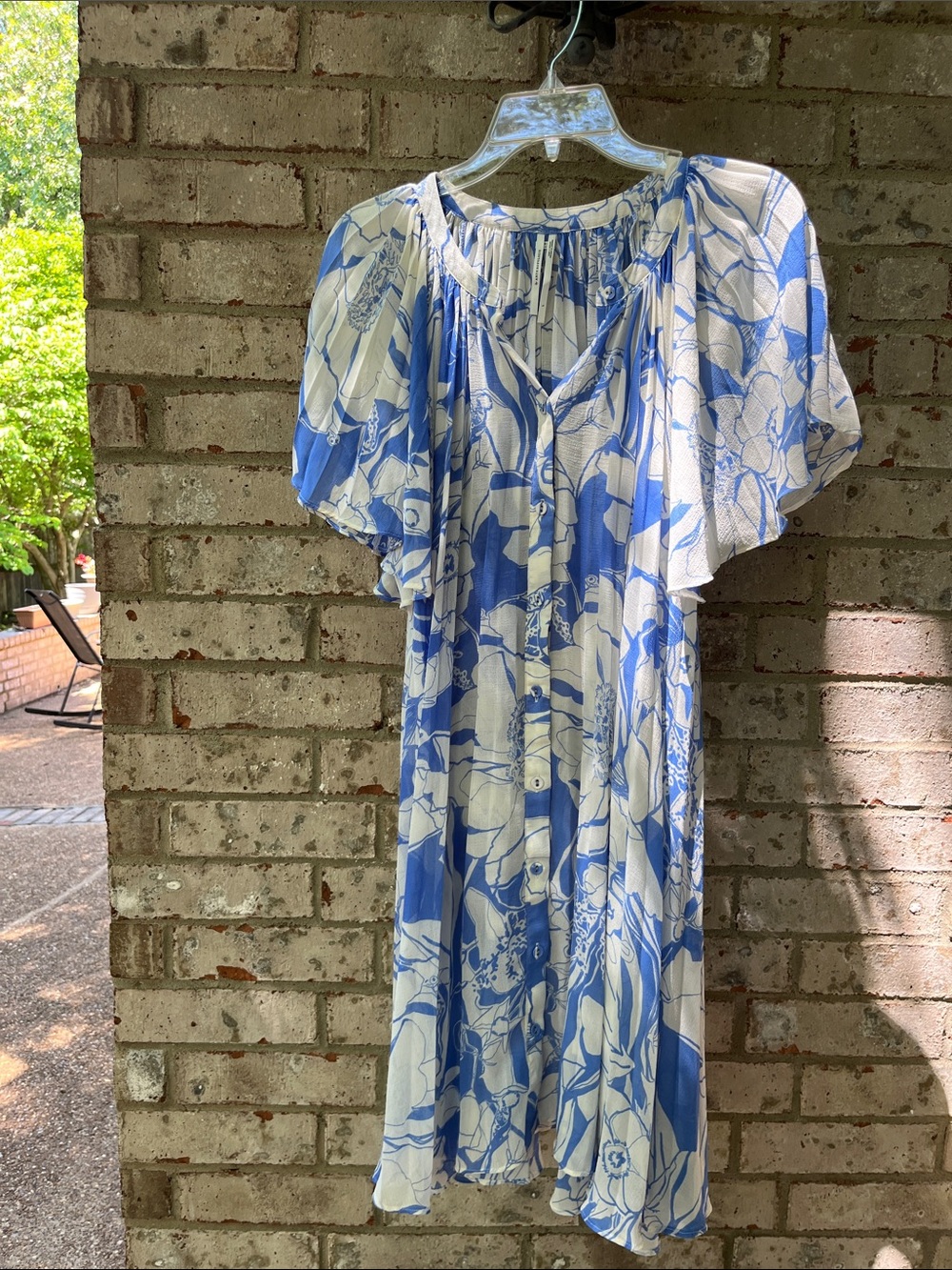 Anthropologie Blue & White Floral Mini Dress & Slip Sz Lg